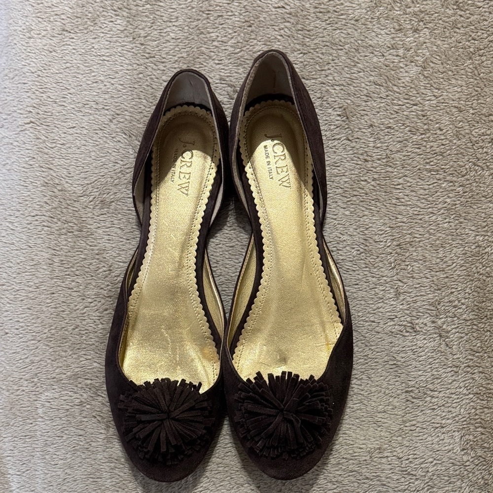 J. Crew Women's Trendy Stella Dark Brown Pom Pom Suede Loafers - Picture 4 of 11
